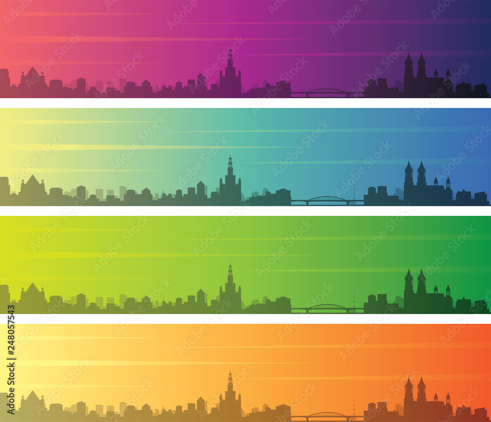 Poznan Multiple Color Gradient Skyline Banner