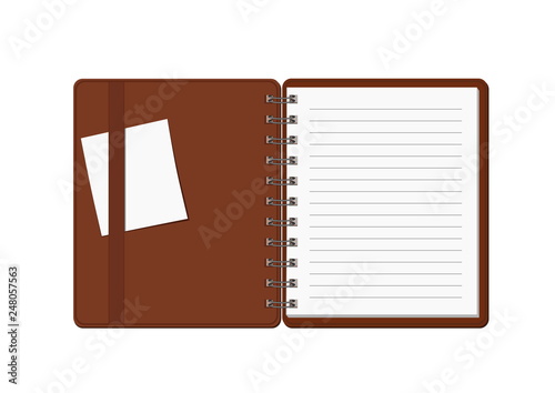office supplies - open spiral notebook with a piece of paper