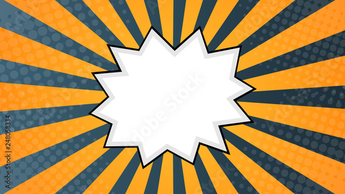 Background in flat comics style design with halftone, lightning and text bubble. Vector illustration - Vettoriale