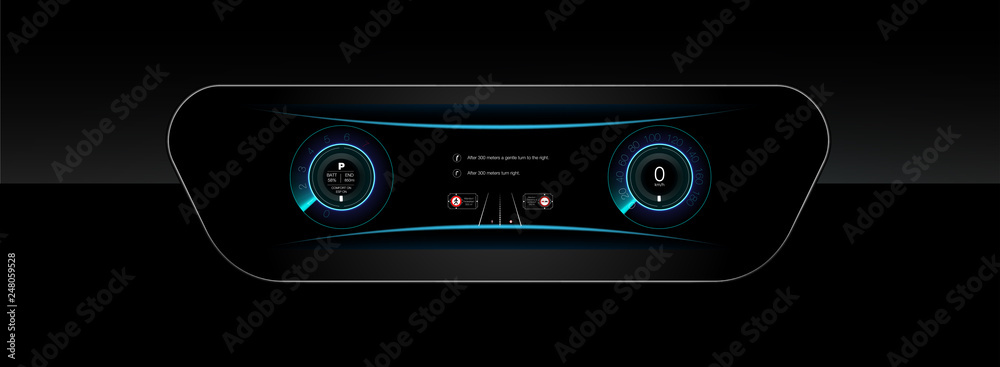 Fototapeta premium Car HUD Dashboard. Abstract virtual graphic touch user interface. Futuristic user interface HUD and Infographic elements.