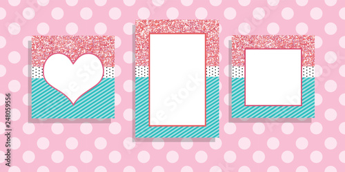 Birthday congratulation or invitation fashion girls party. cute photo frames in style lol doll surprise. Vector illustration.