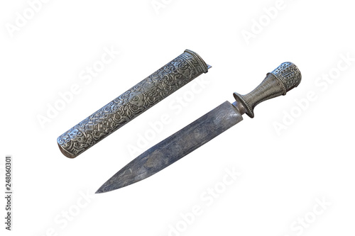vintage dagger with scabbard isolated on white background