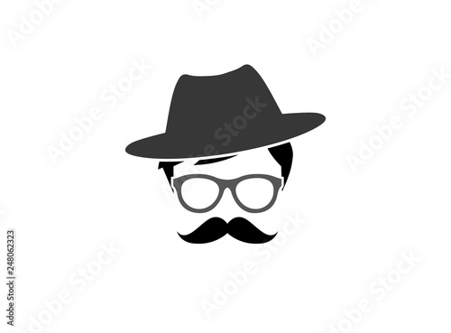 bowler hat with glasses and mustache for logo design