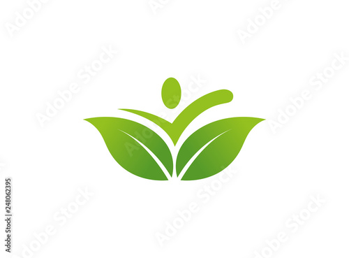 Person hands up in leaves creative Yoga symbol for logo design