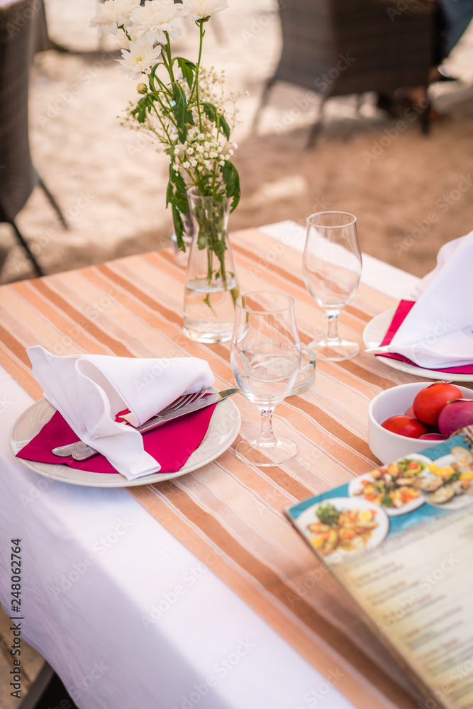 Restaurant table setup prior to service
