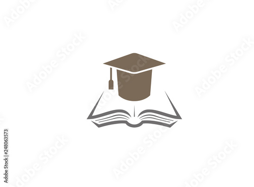 graduation hat on a open book for logo design illustration vector