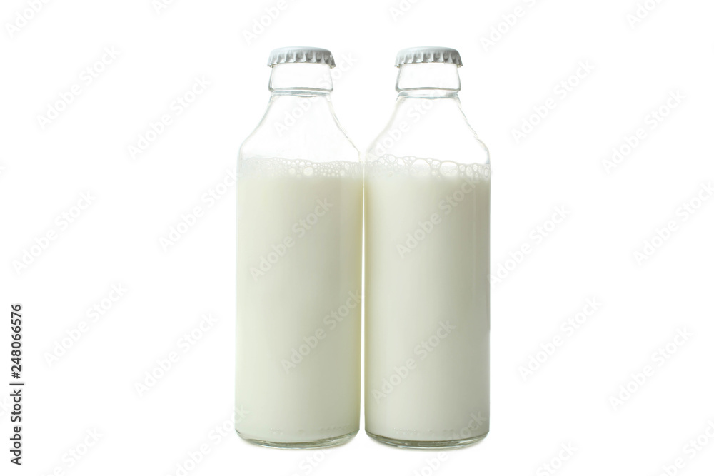 Two glass bottles with milk Two glass bottles with milk