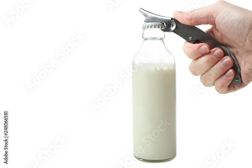 Opener to open glass bottle with milk