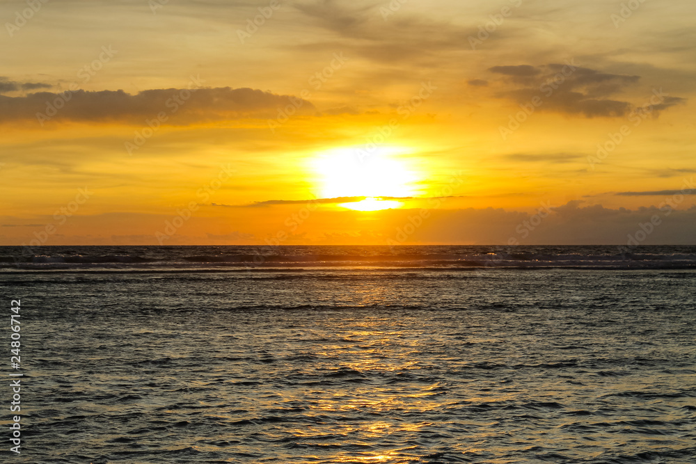 GILI TRAWANGAN, INDONESIA - December 02, 2013: Sunset  at the Beach of Gili Trawangan. The biggest of the three popular Islands near Lombok, Indoniesia.