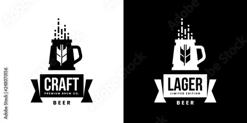 Modern craft beer drink isolated vector logo sign for bar, pub, store, brewhouse or brewery. Premium quality mug logotype emblem illustration set. Brewing fest fashion t-shirt badge design bundle.
