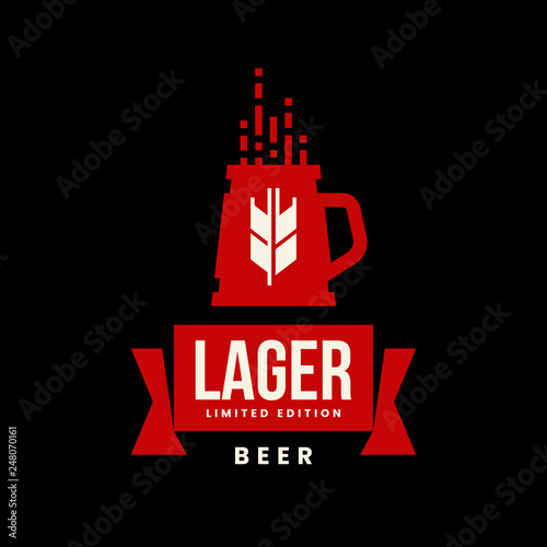 Modern craft beer drink vector logo sign for bar, pub, store, brewhouse or brewery isolated on black background. Premium quality mug logotype illustration. Brewing fest fashion t-shirt badge design.