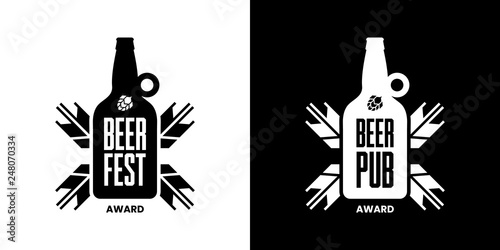 Modern craft beer drink isolated vector logo sign for bar, pub, store, brewhouse or brewery. Premium quality bottle logotype emblem illustration set. Brewing fest fashion t-shirt badge design bundle.