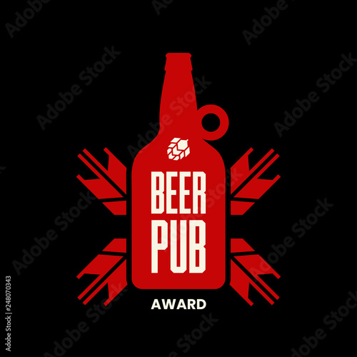 Modern craft beer drink vector logo sign for bar, pub, store, brewhouse or brewery isolated on black background. Premium quality bottle logotype illustration. Brewing emblem t-shirt badge design.