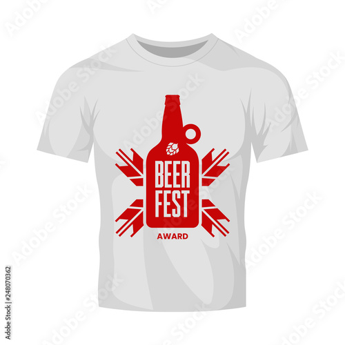 Modern craft beer drink vector logo sign for bar, pub, store, brewhouse or brewery isolated on white t-shirt mock up. Premium quality bottle logotype illustration. Brewing fest fashion badge design.