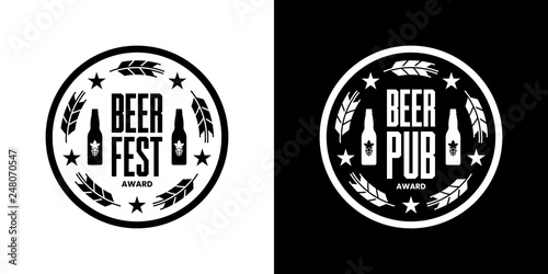 Modern craft beer drink isolated vector logo sign for bar, pub, store, shop, brewhouse or brewery. Premium quality emblem logotype illustration set. Brewing round fest t-shirt badge design bundle.