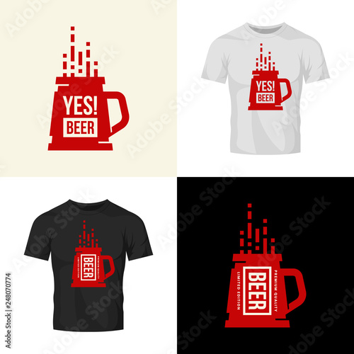 Modern craft beer drink vector logo sign for bar, pub, store, brewhouse or brewery isolated on t-shirt mock up. Premium quality mug logotype illustration set. Brewing fest fashion badge design bundle.