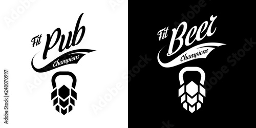 Modern craft beer drink isolated vector logo sign for bar, pub, store, brewhouse or brewery. Premium quality fitness logotype emblem illustration set. Brewing fest fashion t-shirt badge design bundle.