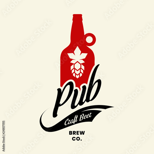 Modern craft beer drink vector logo sign for bar, pub, store, brewhouse or brewery isolated on light background. Premium quality bottle logotype illustration. Brewing emblem t-shirt badge design.