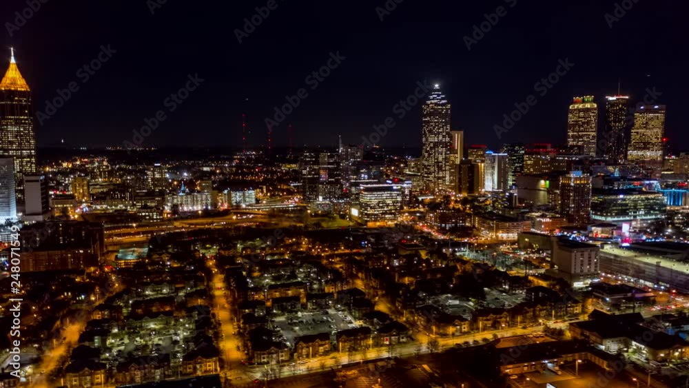 Atlanta Aerial v489 Hyperlapse crossing through downtown with cityscape views at night, toward and away from city center 12/18 Atlanta Aerial v489 Hyperlapse crossing through downtown with cityscape views at night, toward and away from city center 12/18