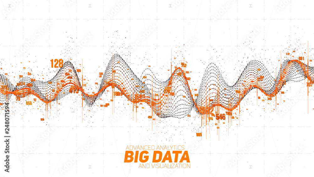 Big data wave visualization. Futuristic infographic. Information aesthetic design. Visual data complexity. Complex business chart analytics. Social network representation. Abstract data graph.
