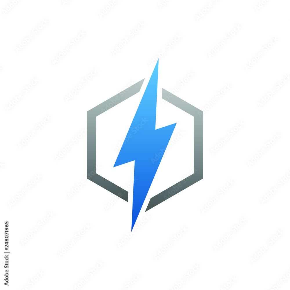 modern electrical blue lightning bolt logo - obrazy, fototapety, plakaty 