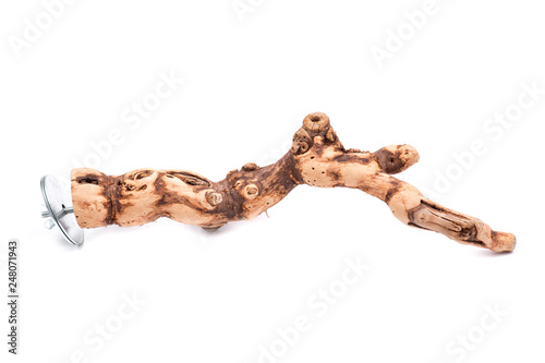 Natural Wood Large Grapevine Perch for Birds isolated on white background.