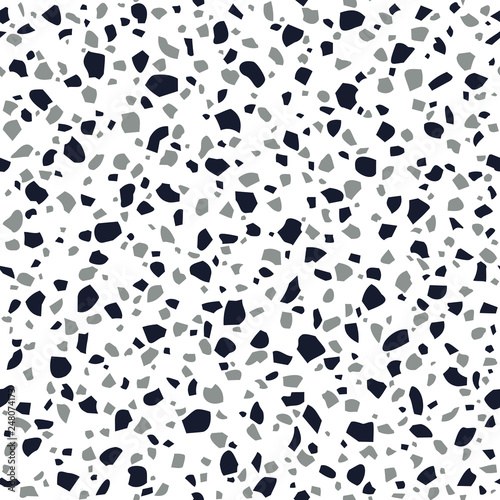 Abstract Terrazzo flooring seamless vector pattern on a white background. Imitation texture of concrete mosaic tiles.