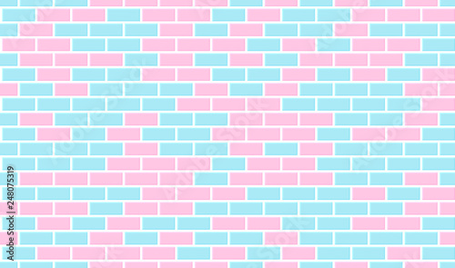 Seamless brick wall pattern. Blue and pink ceramic tile. Modern vector background.