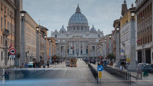 Time Lapse, St PeterA�€™s Cathedral, Vatican City, Rome, Lazio, Italy, Europe photo