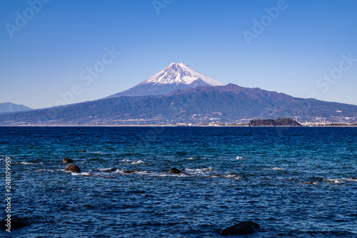 Wide Sea side View of the Mt. Fuji in Japan