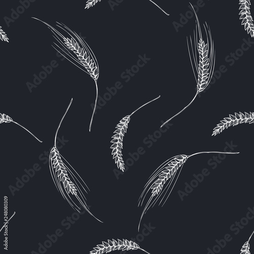 Seamless pattern with hand drawn chalk rye