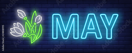 May neon text with snowdrops