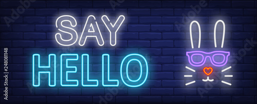 Say hello neon text with rabbit head