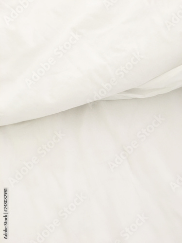 White Pillow On Bed And With Wrinkle Messy Blanket In Bedroom, From Sleeping In A Long Night Winter