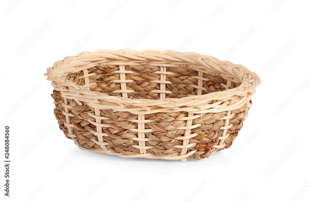 vintage weave wicker basket isolated on white background