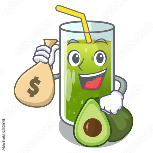 With money bag avocado smoothies in a mascot glass