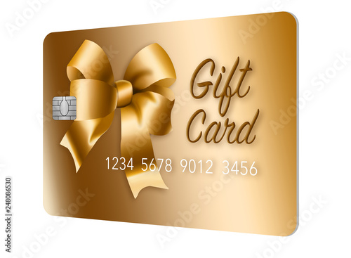 Here is a gold prepaid gift card with a bow made of golden ribbon.