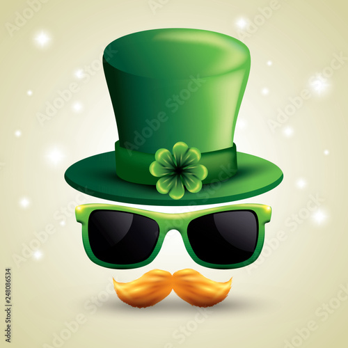 st patrick hat with sunglasses and mustache