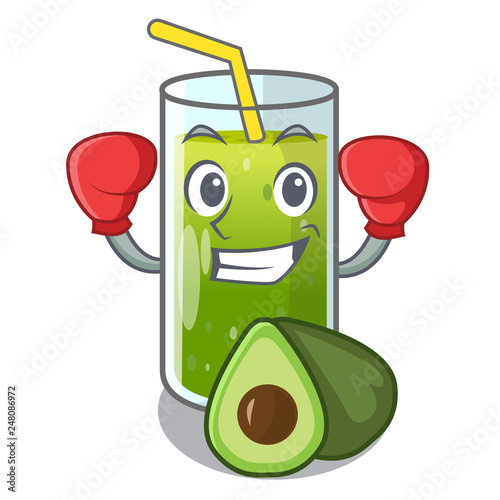Boxing avocado smoothies in a mascot glass