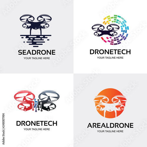 Drone Logo. Quad Copter Logo Set Design Template Collection