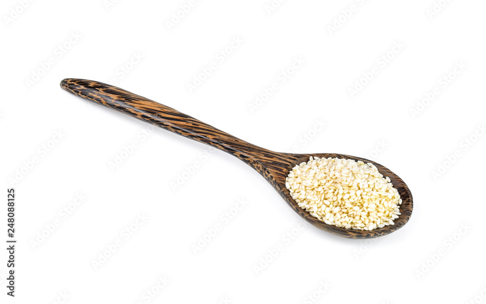 Quinua in wood spoon isolated on white background Quinua in wood spoon isolated on white background