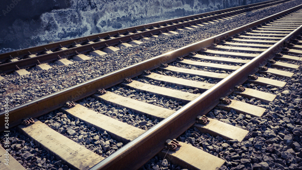 Two parallel railway lines. Rails in a daylight. Two parallel railway lines. Rails in a daylight.