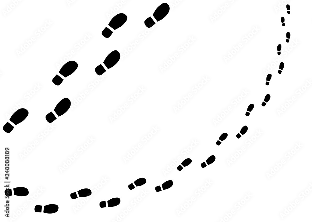 Shoe print different options. Vector human steps, footprints. Design elements isolated on a light background.