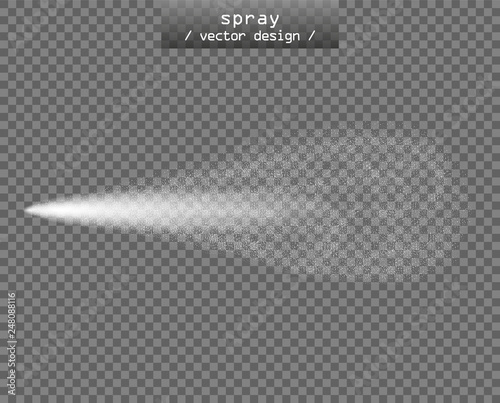 Vector white water spray, steam, perfume. Gas motion. The design element is isolated on a transparent background, template.
