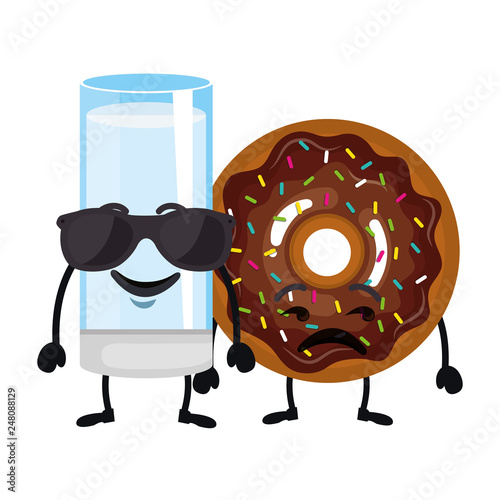delicious milk glass and donut kawaii characters