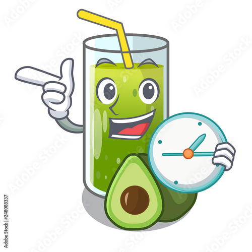 With clock avocado smoothie on wooden cartoon table