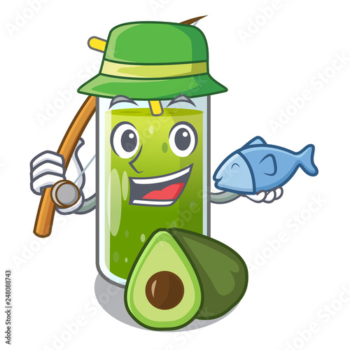 Fishing avocado smoothies are isolated on characters