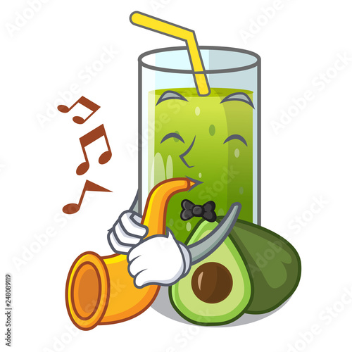 With trumpet avocado smoothies are isolated on characters