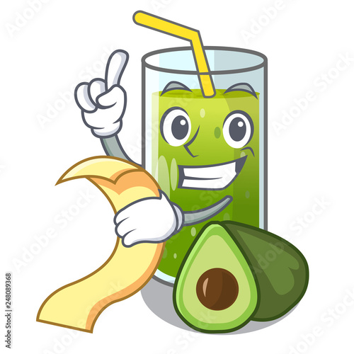 With menu avocado smoothies are isolated on characters