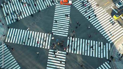 Принти на полотні GINZA,  TOKYO,  JAPAN - CIRCA FEBRUARY 2018 : Aerial view of scramble crossing in front of Fujiya building